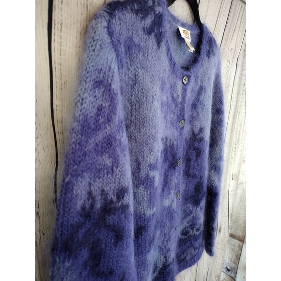 Talbots | Vintage Purple Soft & Fuzzy Mohair-Blend Hand-Knit Cardigan Sweater - Picture 4 of 14